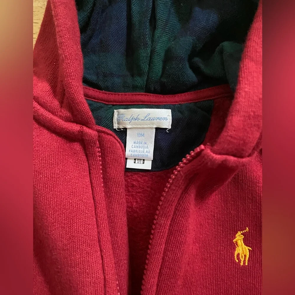 Ralph Lauren Infant Sz 18m Brick Red Fleece Full Zip Polo Hoodie‎